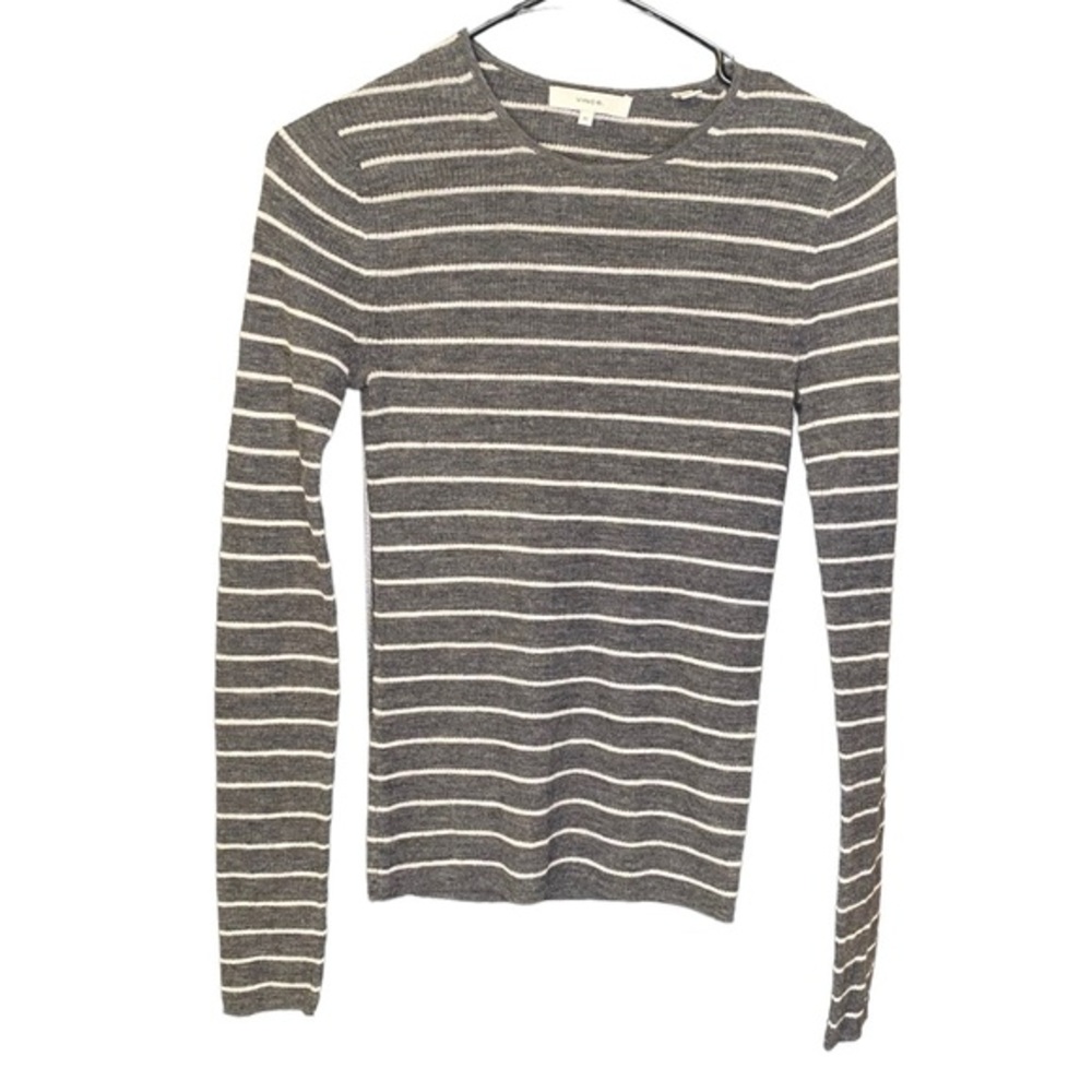 Vince. Thin long sleeve sweater gray striped lightweight 100% wool x small